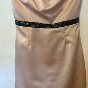 Moda International Strapless Satin Dress with Black Sequin Waist